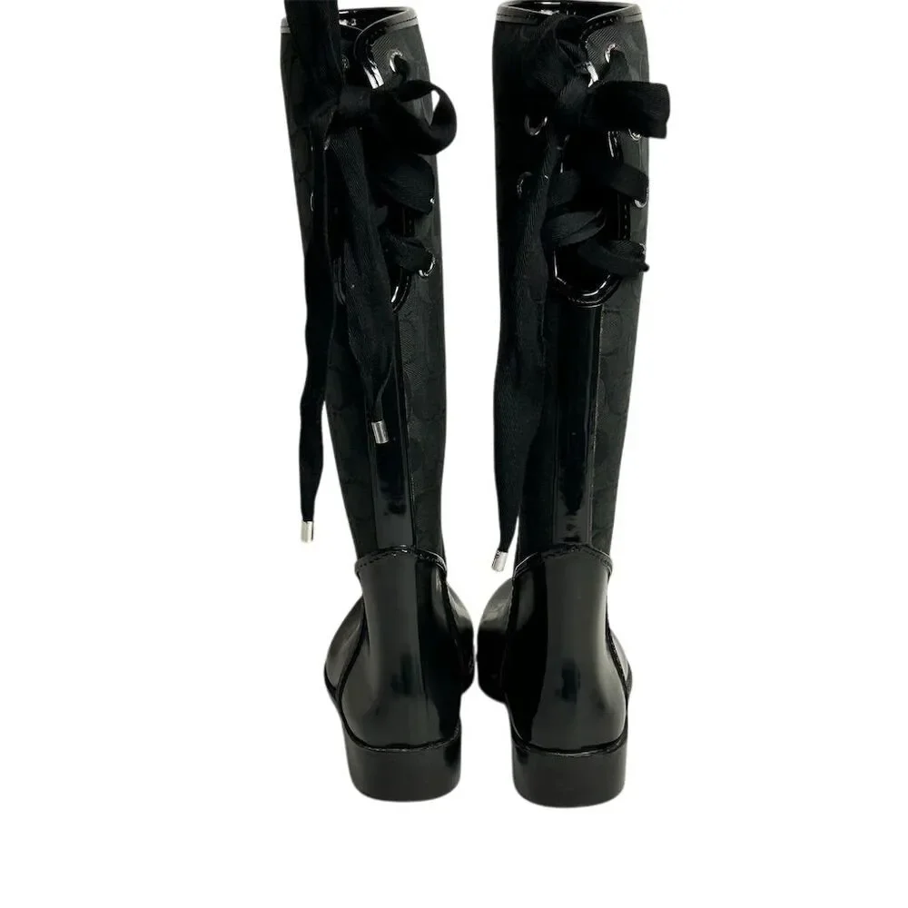 COACH Women's Tristee Black Lace-Up Rain Boots Size 7 - Picture 6 of 15